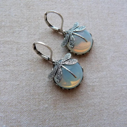 Opalescent Dragonfly Drop Earrings