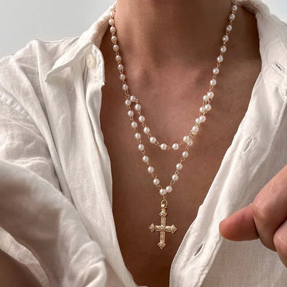Monarch Pearl Cross Necklace