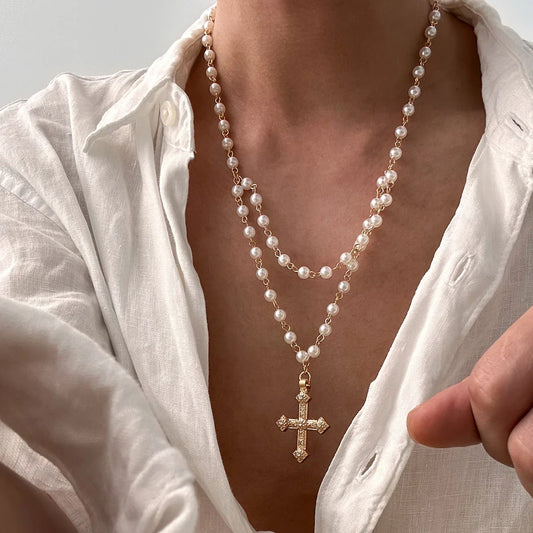 Monarch Pearl Cross Necklace