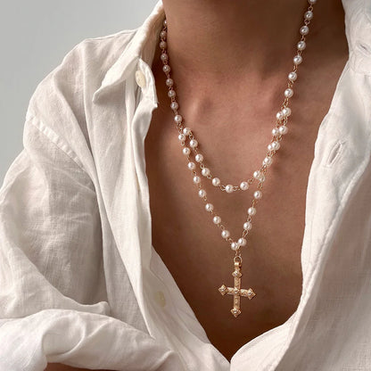 Monarch Pearl Cross Necklace