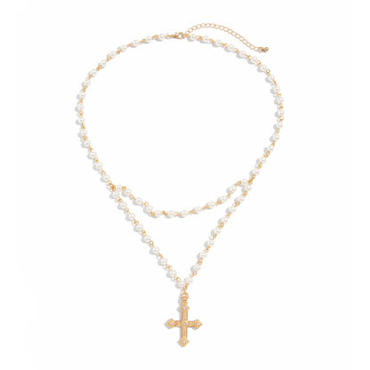 Monarch Pearl Cross Necklace